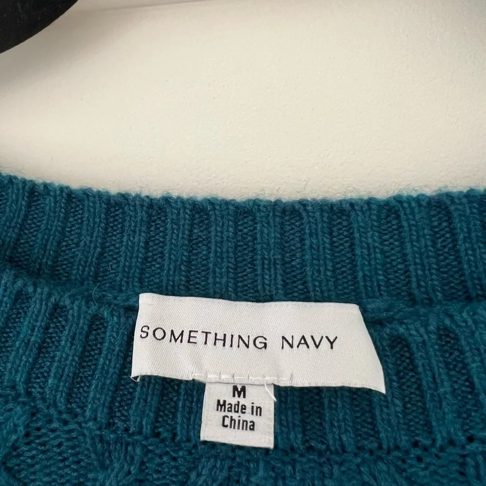 Something Navy Teal Sweater with Pearl Detail Sz M